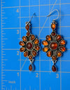 Amber Cluster Dangle Earrings 925 Sterling Silver Closed Back Southwestern Style