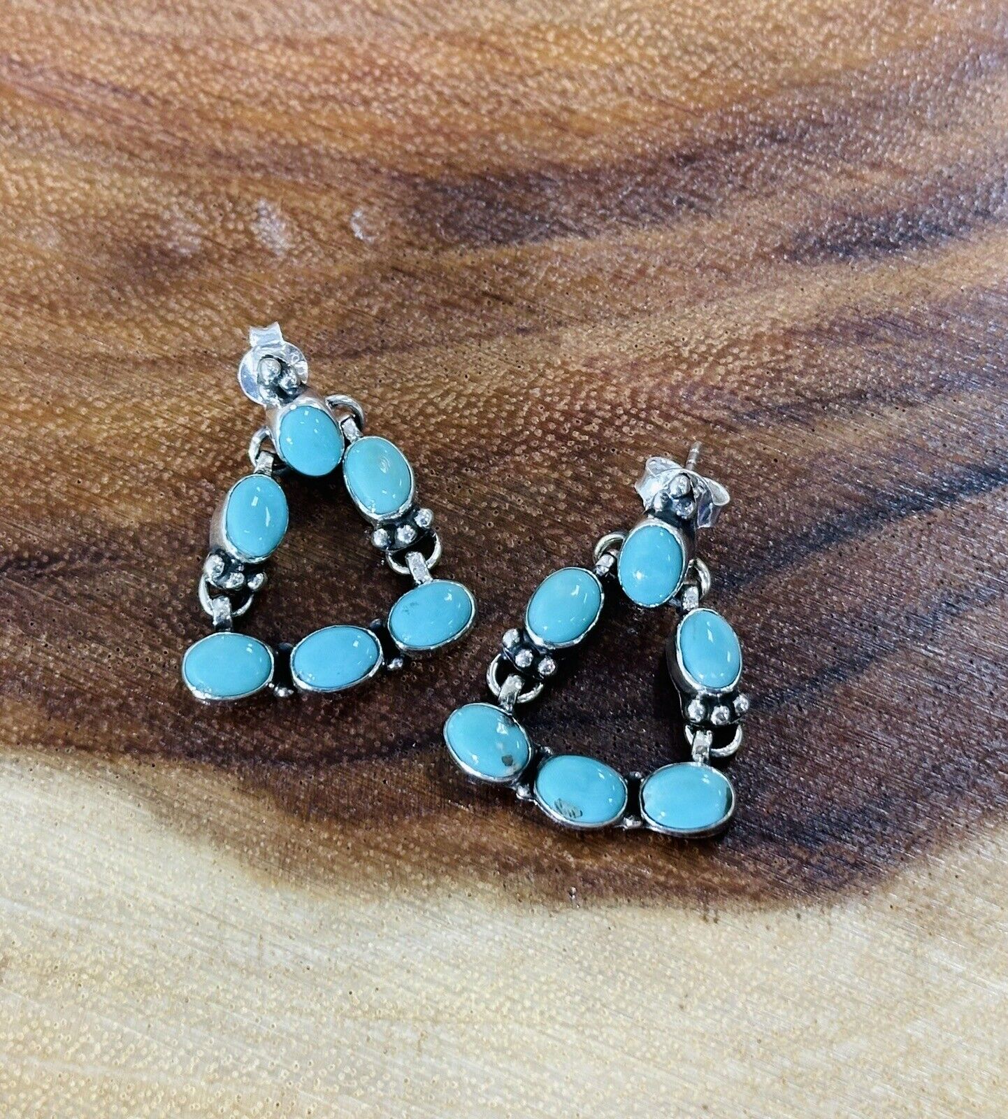 Turquoise Triangle Shape Dangle Earrings 925 Sterling Silver Southwestern Style
