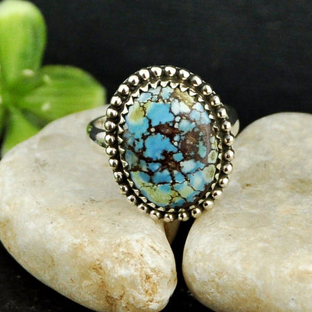 925 Silver 7.84cts Back Closed Natural golden hills Turquoise Ring Size 6.5 4464