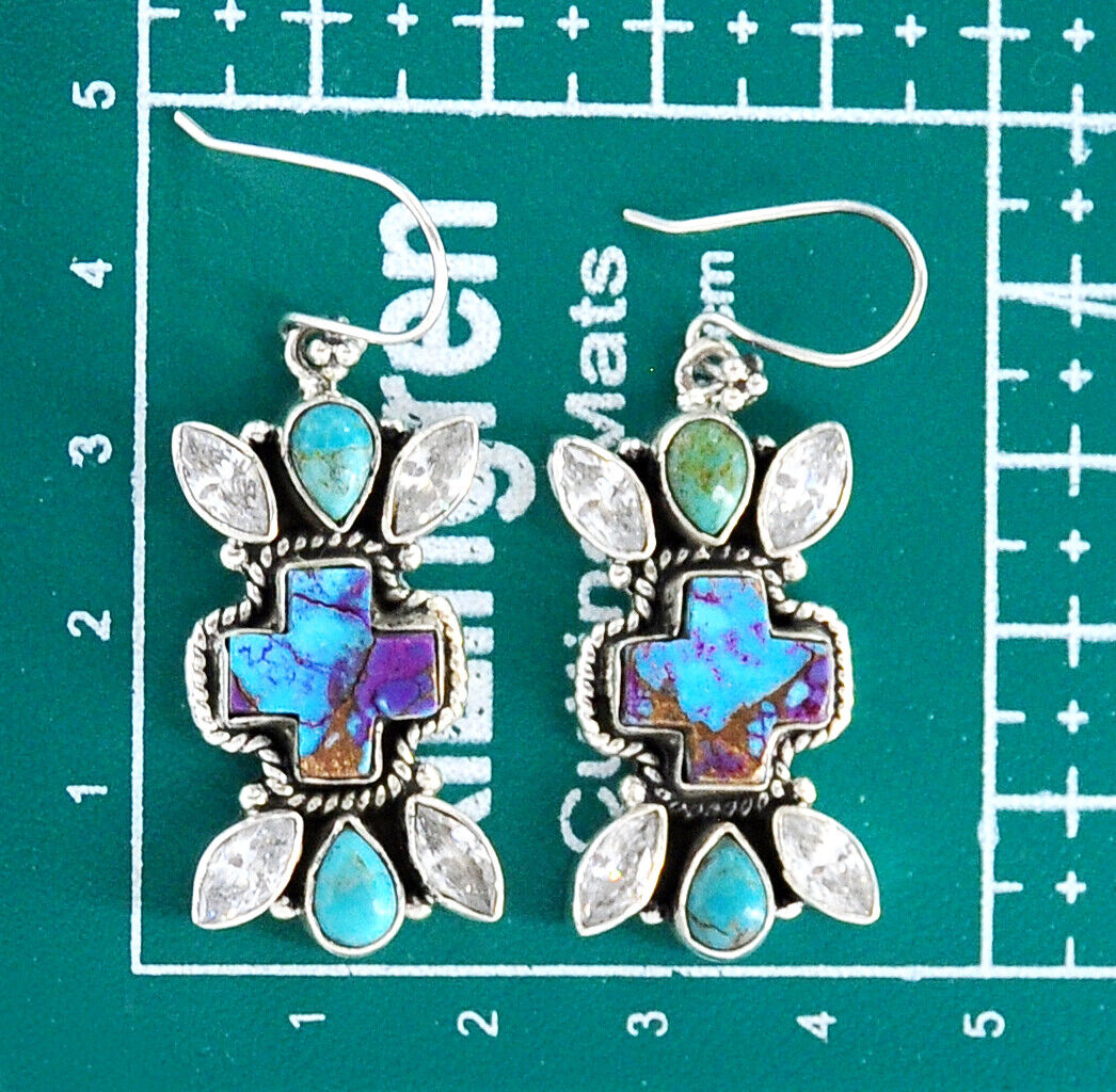 28.85cts purple Copper Turquoise Crystal 925 cross  Turquoise Earrings 4630