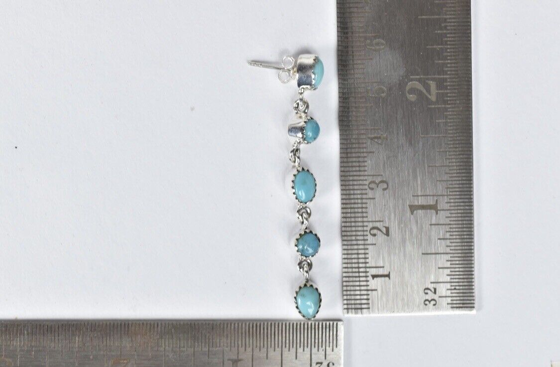 Beautiful Arizona And Mohave Turquoise Dangle Earrings 925 Sterling Silver