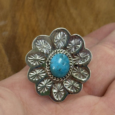 Southwestern Style Turquoise Ring 925 Sterling Silver Size 9 Closed Back