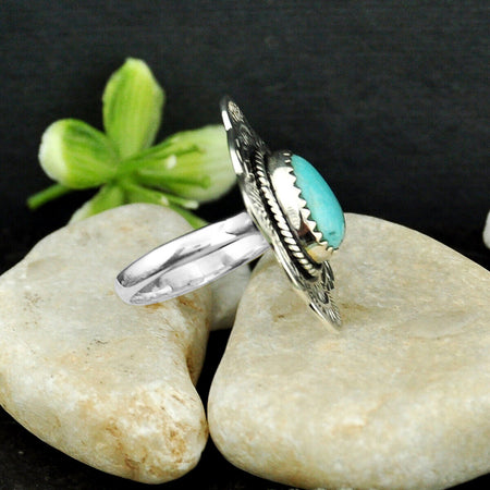 925 Silver 4.66cts Back Closed Natural blue  Kingman Turquoise Ring Size 7 4478