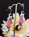 27.02cts Hot Pink Opal White Crystal Turquoise 925 Silver Cross Earrings 4641