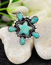 8.82cts Back Closed Green Turquoise 925 Sterling Silver Star Ring Size 7.5 4801