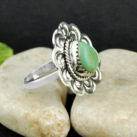 4.38cts Back Closed Natural Green Kingman Turquoise 925 Silver Ring Size 7 4468