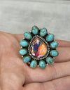 Spiny Oyster And Turquoise Teardrop Shape Ring 925 Sterling Silver Adjustable