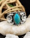 5.35cts Back Closed Green Turquoise Flower 925 Silver Ring Jewelry Size 7 4635