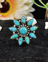 17.99cts Back Closed Turquoise Round 925 Sterling Silver Ring Size 7.5 4753