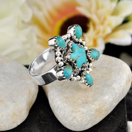 8.66cts Back Closed Green Turquoise 925 Silver Star Ring Jewelry Size 7 4802