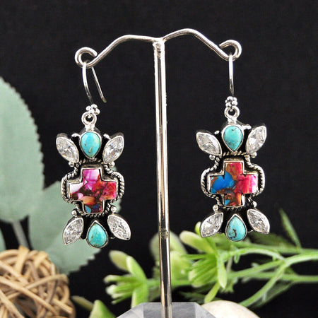 28.93cts Spiny Oyster Arizona Turquoise Crystal Turquoise 925 Earrings 4633