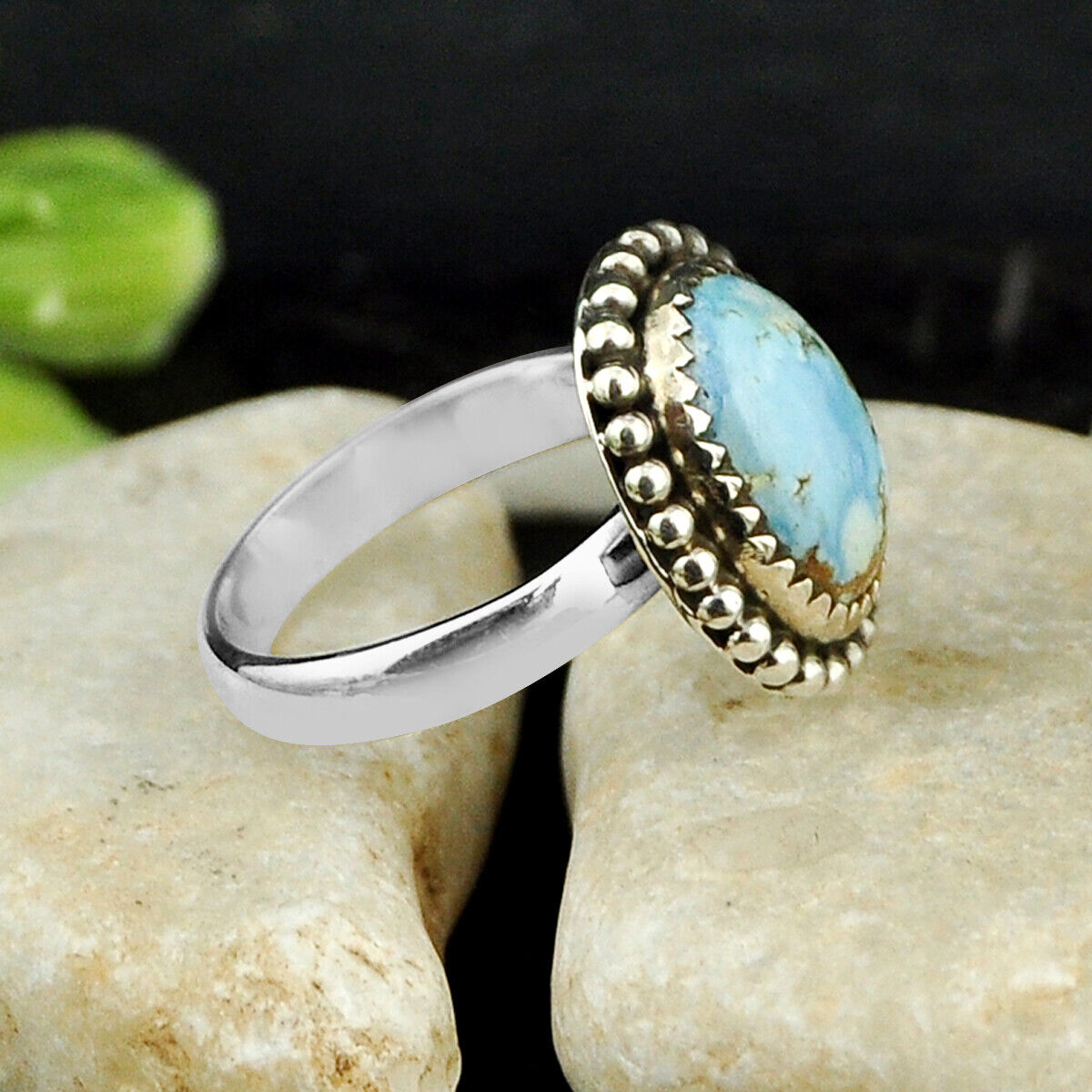 5.09cts Back Closed Natural Golden Hills Turquoise 925 Silver Ring Size 7 4461
