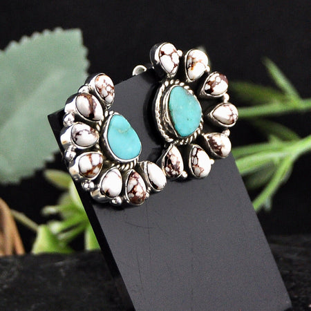 925 Silver 17.59cts Back Closed Turquoise Wild Horse Magnesite Earrings 4622