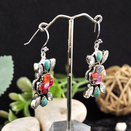 28.93cts Spiny Oyster Arizona Turquoise Crystal Turquoise Silver Earrings 4627