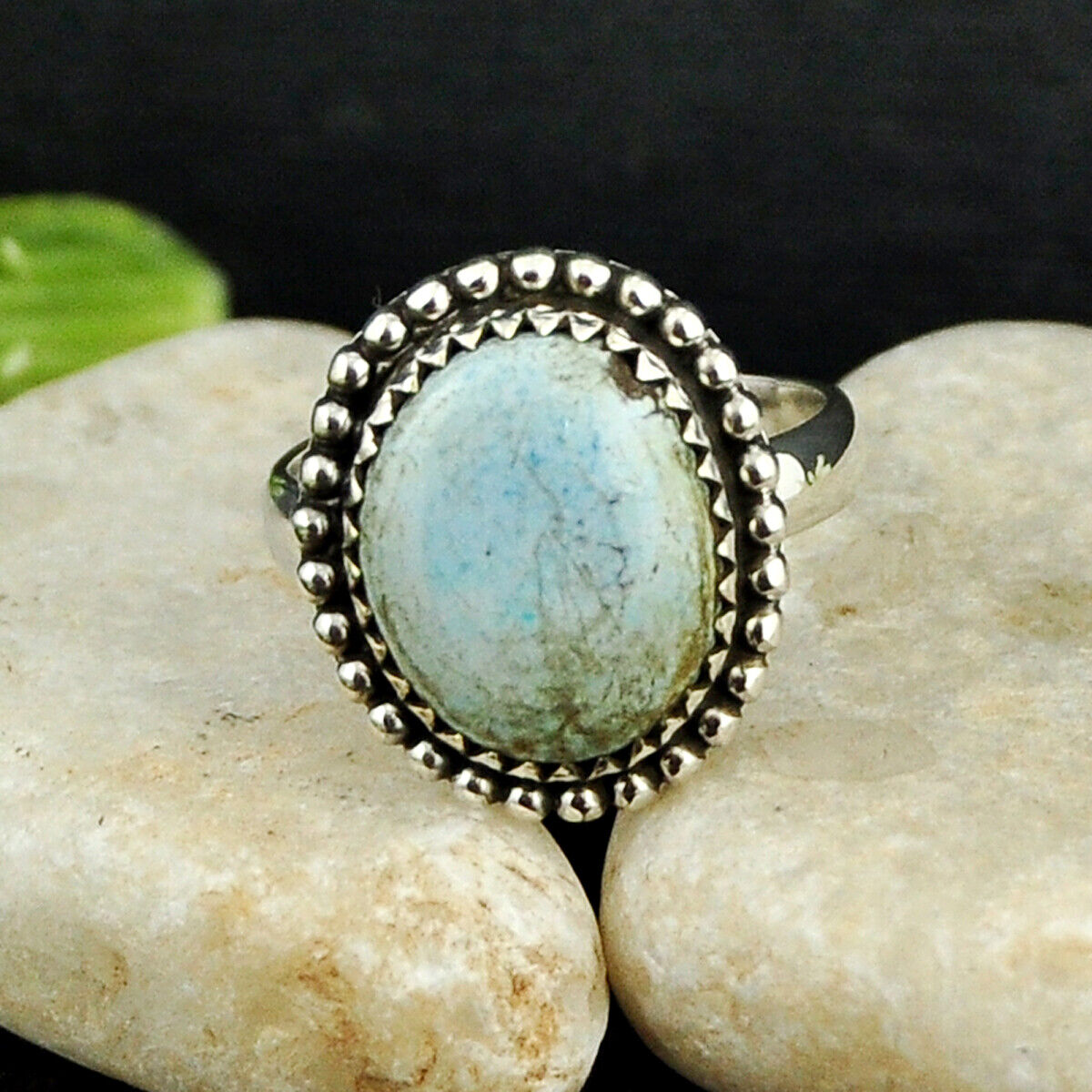 6.24cts  Natural golden hills  Turquoise Oval 925 Silver Ring Size 7 4463