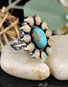 925 Silver 20.35cts Back Closed Blue Turquoise Ethiopian Opal Ring Size 7 4664