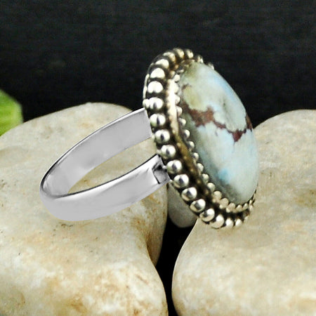 Silver 7.84cts Back Closed Golden Hills Turquoise Oval Ring Size 7 4467