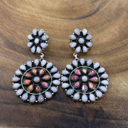 Statement Earrings! Natural Pink Opal & Spiny Oyster 925 Sterling Silver