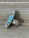 Statement Cluster Ring Turquoise And Pearl Adjustable 925 Sterling Silver