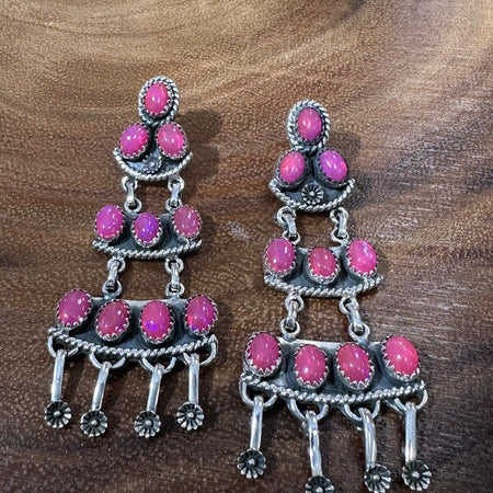 Enhanced Pink Ethiopian Opal Statement Chandelier Earrings 925 Sterling Silver