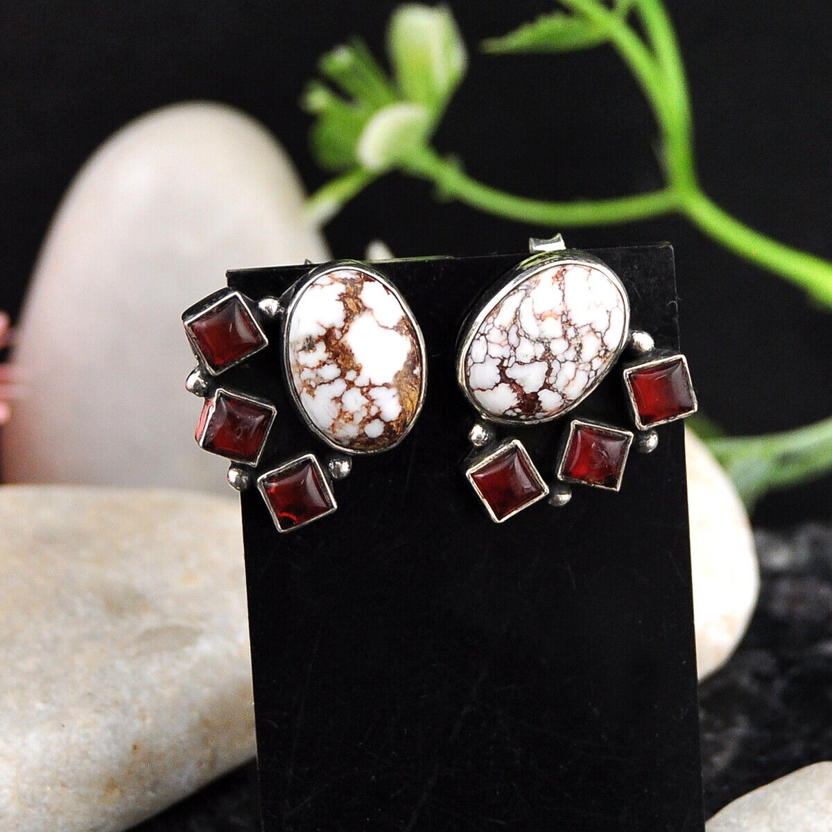 14.19cts Back Closed Wild Horse Magnesite Baltic Amber 925 Silver Earrings 4508