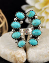 925 Silver 10.48cts  Blue Turquoise Oval Shape  cluster floater Ring Size 7 4640