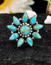 18.28cts Back Closed Blue kingman Turquoise Round 925 Ring Jewelry Size 7 4752