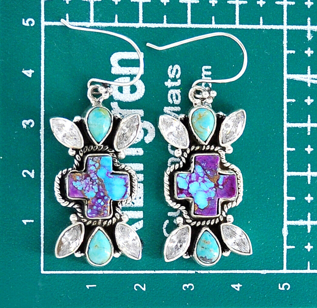 28.85cts Back Closed Copper Turquoise Crystal Turquoise Silver Earrings 4631