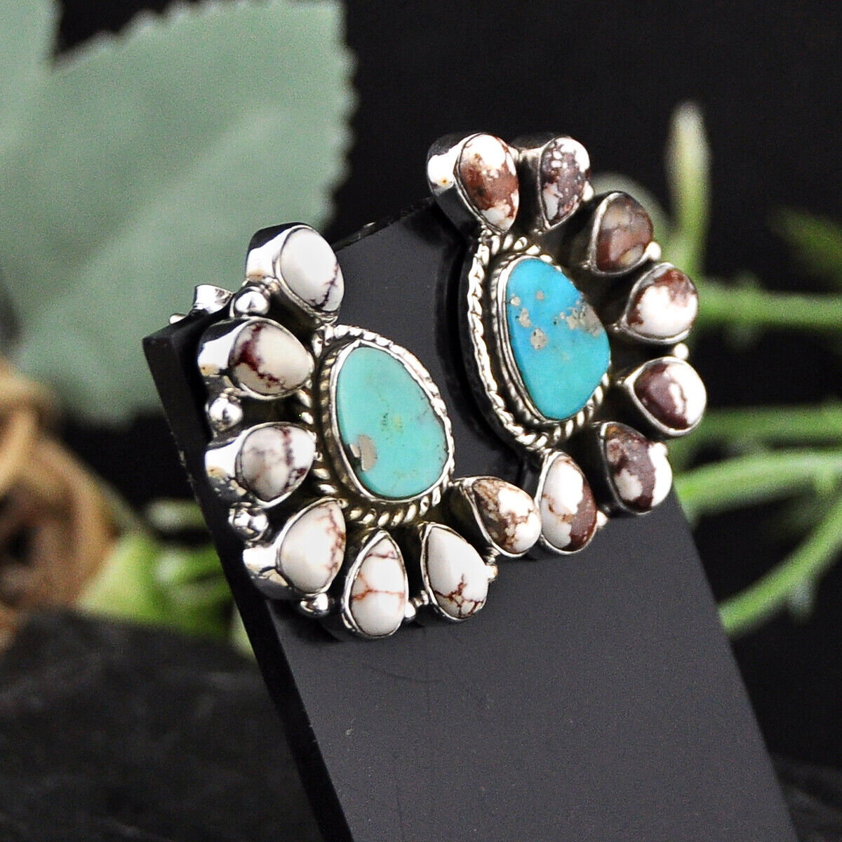 18.79cts Back Closed Blue Turquoise Wild Horse Magnesite Silver Earrings 4621