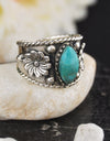 4.82cts Back Closed Green Turquoise Marquise 925 Silver Flower Ring Size 6 4637