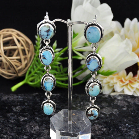 925 Sterling Silver 22.13cts Golden Hills Turquoise Oval Earrings Jewelry 4897