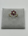 14k Yellow Gold Ruby And Diamond Flower Ring Size 6.5 Maker ODI