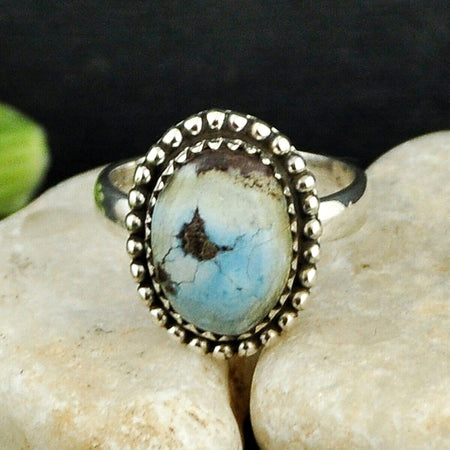 5.52cts Back Closed Natural Golden hills  Turquoise Silver Ring Size 6.5 4466