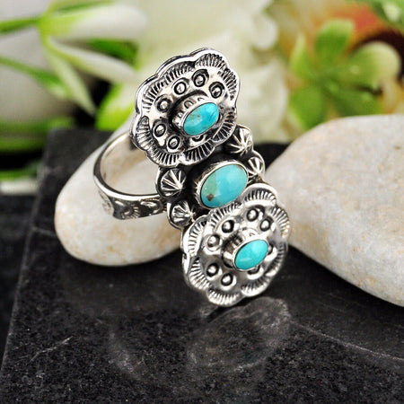 4.81cts Back Closed Turquoise Oval Shape 925 Silver Ring Jewelry Size 9 4818