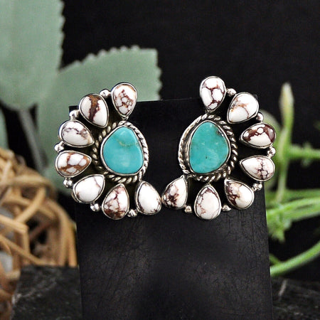 925 Silver 17.59cts Back Closed Turquoise Wild Horse Magnesite Earrings 4622