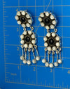 STATEMENT Mother Of Pearl And Black Onyx Cluster Dangle Earrings 925 Sterling