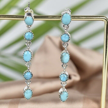 Beautiful Arizona And Mohave Turquoise Dangle Earrings 925 Sterling Silver