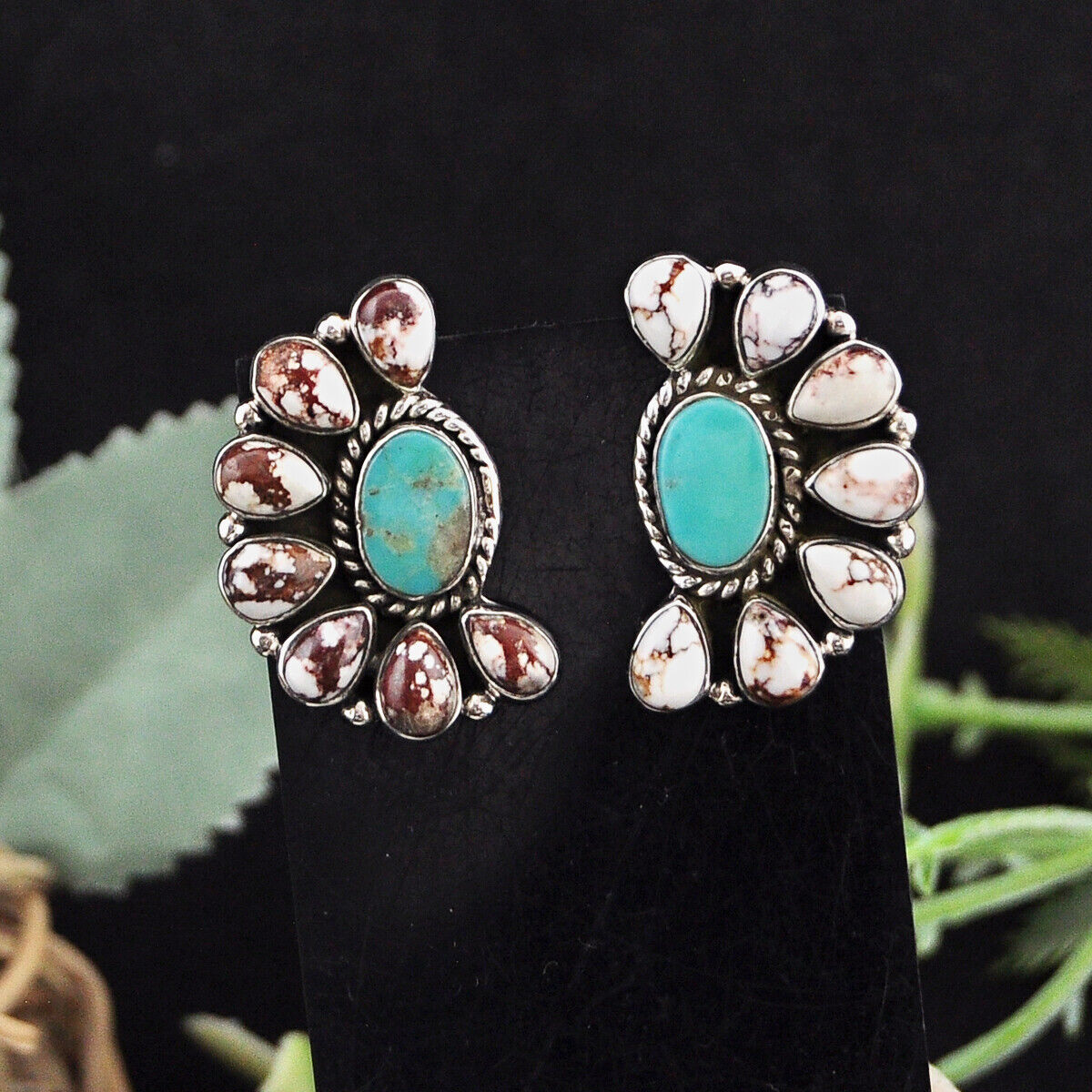 925 Silver 18.01cts Back Closed Turquoise Wild Horse Magnesite Earrings 4625