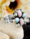 925 Silver 10.67cts Back Closed Natural Pink Opal Larimar Ring Size 8 4638