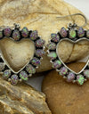 Pink/green Aurora Opal Open Heart Circle Dangle Earrings 925 Sterling