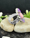 Back Closed Pink Opal  purple Australian Opal (lab) Silver Adjustable Ring  4413