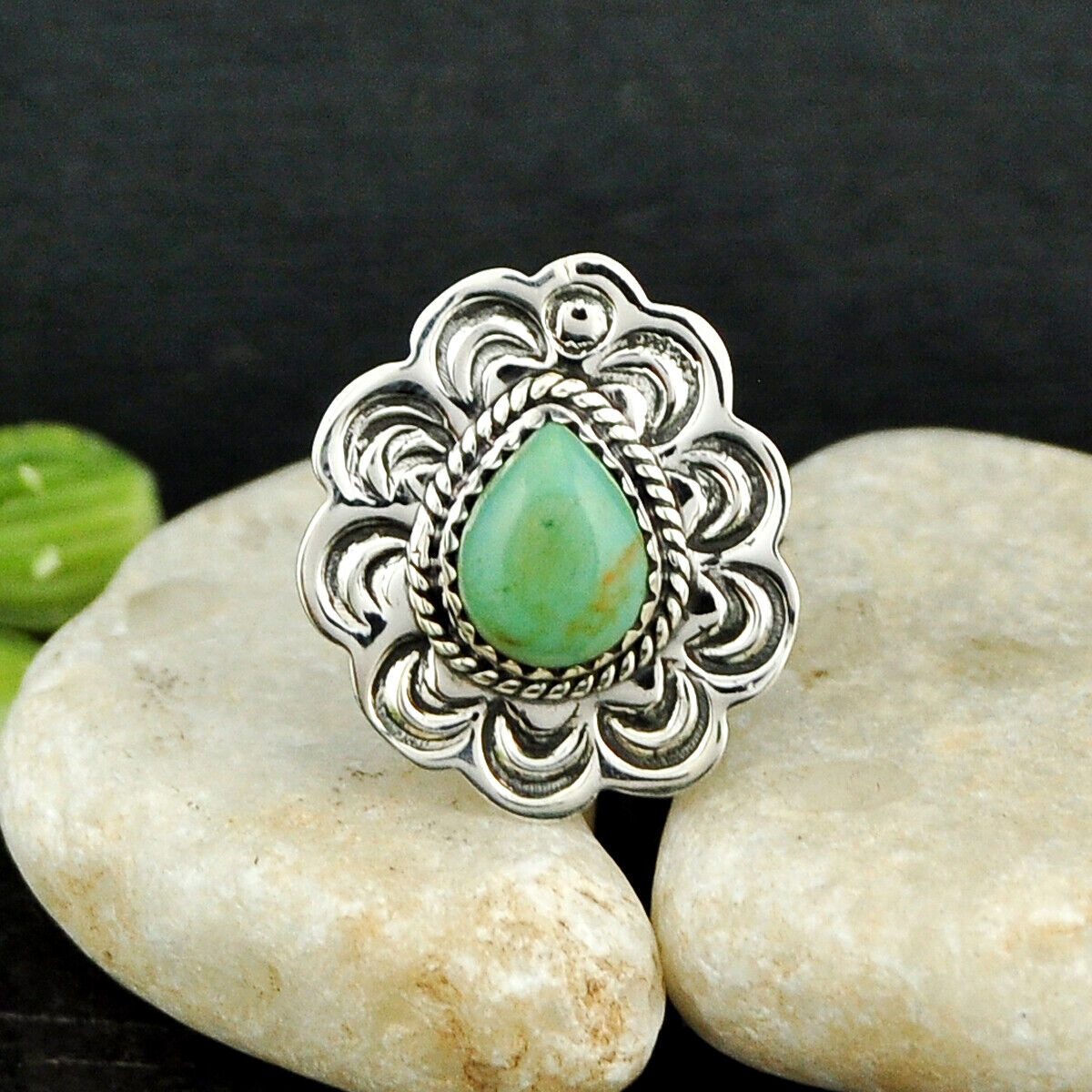 4.38cts Back Closed Natural Green Kingman Turquoise 925 Silver Ring Size 7 4468
