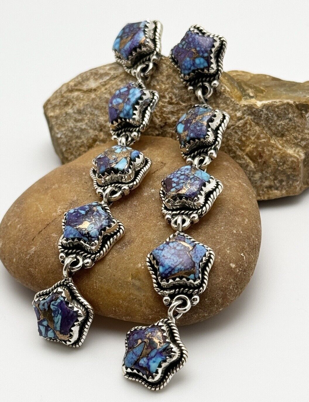 Purple Mojave Turquoise Dangle Earrings 925 Sterling Silver Southwestern Style