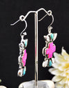 27.65cts Hot Pink Opal White Crystal Turquoise 925 Silver Cross Earrings 4645