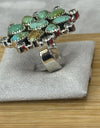 Turquoise And Cz Cluster Ring 925 Sterling Silver Adjustable Southwestern Style